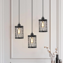 LNC Farmhouse/ Industrial 1-Light Cylinder Cage Island Pendant In Black
