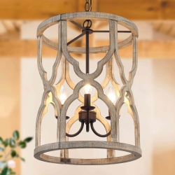 LNC Modern Farmhouse Antique Wood 3-Light Cage Chandelier for Kitchen Island