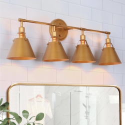 LNC Modern Glam 4-Light Linear Bathroom Vanity Lights Brushed Metal Shade Wall Sconces In Gold