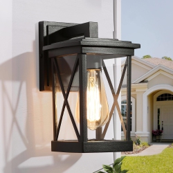 LNC 1-Pack Modern X-Shape Outdoor Wall Lantern Square Glass Wall Sconces In Black