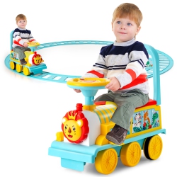 GYMAX 6V Electric Kids Ride On Train Motorized Train Toy W/ Track & 6 Wheels