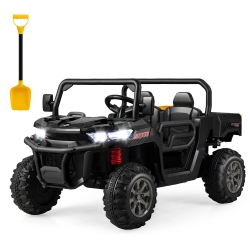 GYMAX 12V 2 Seater Ride On Utv Dump Truck Remote W/ Electric Dump Bed & Shovel In Black