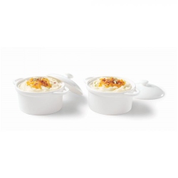 GOURMET - Set Of 2 Porcelain Mini Saucepans, 250Ml Capacity, Oven Safe In White