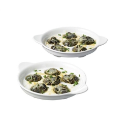 GOURMET - Set Of 2 Porcelain Snail Dishes, 6.5" X 5.1" X 0.8", Oven Safe In White