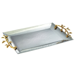 ELEGANCE Gilt Leaf Rectangular Tray Stainless Steel, 21 X 12