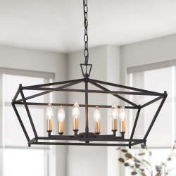 LNC Modern Gold 6-Light Geometric Lantern Chandelier Linear Island Lights In Black