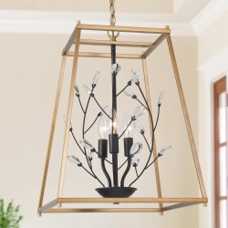 LNC Modern 3-Light Lantern Geometric Crystal Chandelier for Dining Room