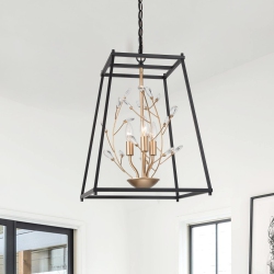 LNC Modern 3-Light Lantern Geometric Crystal Chandelier for Dining Room