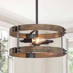 LNC Modern Farmhouse 2-Light Wood Drum Chandelier Hanging Pendant Lights