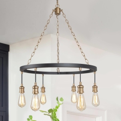 LNC Modern 6-Light Gold Farmhouse Wagon Wheel Chandelier Kitchen Lighting In Black