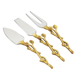ELEGANCE Gilt Leaf 3-PC Cheese Set (Gold Finish Leaf/hammered Steel)