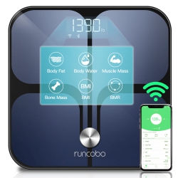 RUNCOBO Digital Scale, Smart Fitness Bathroom Scales for Body Weight, Body Fat, Muscle Mass, Water Weight, Bmi, Bmr, Free App, Bluetooth And Wi-Fi