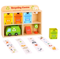 TOOKYLAND Wooden Recycling Center Playset - 39PCs - Truck, Sorting Bins And Accessories, Ages 3+
