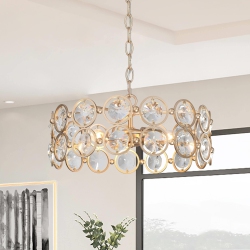 LNC Mid-Century Modern 3-Light Drum Crystal Chandelier for Dining Room In Gold