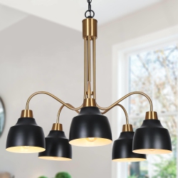 LNC Mid-Century Modern 5-Light Chandelier Industrial Metal Kitchen Island Light for Dining Room In Black
