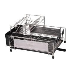JIALLO Stainless Steel 2-Tier Dish Rack With Self -Draining Tray (Black Color)