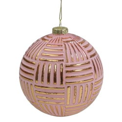 NORTHLIGHT And Gold Striped Matte Glass Christmas Ball Ornament 4" (100Mm) In Pink