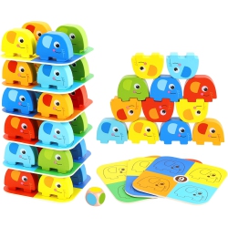 TOOKYLAND Wooden Elephant Stacking Game - 46PCs Play Set With Pattern Cards And Die, Ages 3+