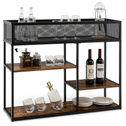GYMAX 4-Tier Console Table W/ Wire Basket Narrow Sofa Table W/ Shelf Industrial Bookcase