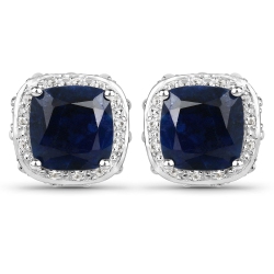 QJ 6.52 Carat Dyed Sapphire Sapphire And White Topaz .925 Sterling Silver Earrings In Blue