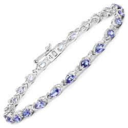 QJ 3.36 Carat Genuine Tanzanite .925 Sterling Bracelet In Silver