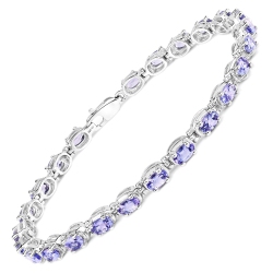 QJ 6.00 Carat Genuine Tanzanite .925 Sterling Bracelet In Silver