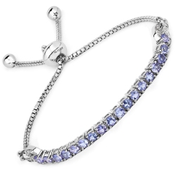 QJ 1.87 Carat Genuine Tanzanite And Zircon .925 Sterling Silver Bracelet In White