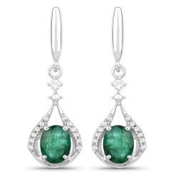 QJ 0.70 Carat Genuine Zambian Emerald And Diamond 14K Gold Earrings In White