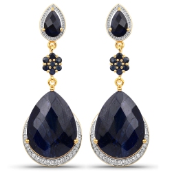 QJ 30.04 Carat Dyed Sapphire Sapphire And White Topaz .925 Sterling Silver Earrings In Blue