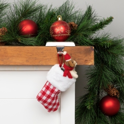 NORTHLIGHT 7" And White Buffalo Plaid Mini Christmas Stocking With Faux Fur Cuff In Red