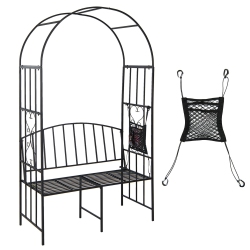 GYMAX Steel Garden Arch W/ 2-Seat Bench 6'7"h X 3'8"w Outdoor Arbor for Climbing Plants