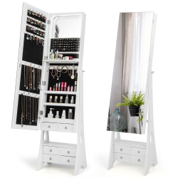 GYMAX Jewelry Cabinet Armoire Full Length Led Mirror W/ 6 Drawers & Makeup Shelf In White