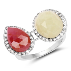 QJ 8.86 Carat Genuine Pink Sapphire And Sapphire .925 Sterling Silver Ring In White