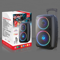 GLOW ACCESSORIES 8 Inch Party Speaker - Wireless / Bluetooth - Led Lights - With Mic - Trolley Speaker
