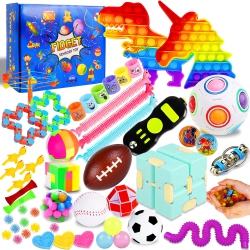 HLD 56 Pack Fidget Figet Sensory Toy Box Set Bulk Pop Poppers Anxiety Autism Stress Bubble Game Christmas Stocking Stuff Prize C