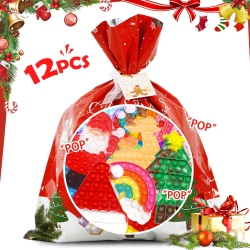 HLD 12 PCs Christmas Pop Fidget Toy Set, Push Bubble Sensory Fidgets Toys, Silicone Autism Relief Stress Toy, Christmas Loot Bag