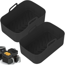 HLD 2 Pack Air Fryer Silicone Pots, Reusable Rectangle Food Grade Replacement Silicone Air Fryer Bowl Liner Basket Accessories F