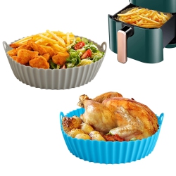 HLD 2 Pack Silicone Air Fryer Pot, Indigo & Non-Stick Reusable Air Fryer Accessories, Bpa Free Food Safe Silicone Air Fryer In Gray
