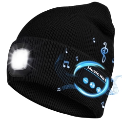 HLD Bluetooth Beanie Hat With Light, Gifts for Mens Women Dad, Headlamp Rechargeable Led Hat Warm Knitted Cap Unisex Music Hat In Multicolor