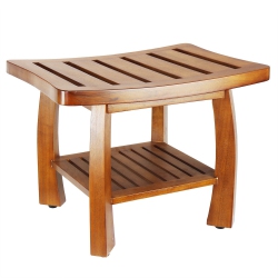 OCEANSTAR Solid Wood Spa Bench With Storage Shelf, Teak Color Finish