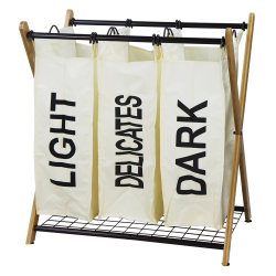 OCEANSTAR X-Frame Bamboo 3-Bag Laundry Sorter In White