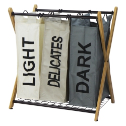 OCEANSTAR X-Frame Bamboo 3-Bag Laundry Sorter, Color