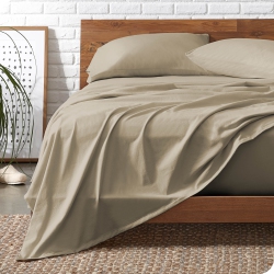 BARE HOME Organic Flannel Sheet Set 100% Cotton, Velvety Soft Heavyweight - Double Brushed - Deep Pocket (Queen, Sand)