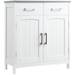 KLEANKIN Freestanding Bathroom Cabinet, Storage Cupboard With 2 Drawers, Double Doors, Adjustable Shelf In White