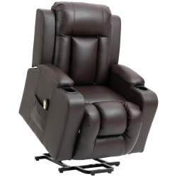 HOMCOM Electric Power Lift Chair for Elderly, Pu Leather Recliner Chair With Footrest, Remote Control, Side Pockets And Cup Holders for Living Room