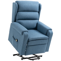 HOMCOM Power Lift Chair for Elderly, Linen Fabric Wingback Recliner Chair With Footrest And Pockets for Living Room In Blue