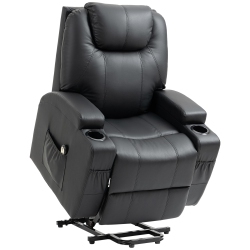 HOMCOM Power Lift Recliner Chair for Elderly, Pu Leather Lift Chair \w Footrest, Remote Control, Side Pockets And Cup Holders, Reclining Sofa For