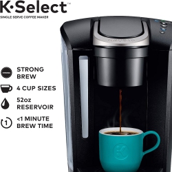 KEURIG K-Select Coffee Maker, Single Serve K-Cup Pod Coffee Brewer, With Strength Control And Hot Water On Demand, Matte In Black