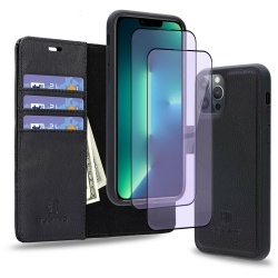 YELLOW-PRICE Luxury Leather Wallet Case & 2X Anti Light Films for Iphone 13 Pro Max 6.7" In Blue