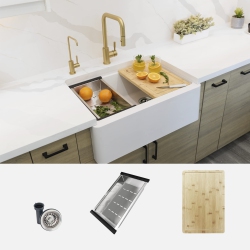 STYLISH Farmhouse/apron Front 30 Inch Composite Granite Workstation Single Bowl Kitchen Sink S-830Wh In White